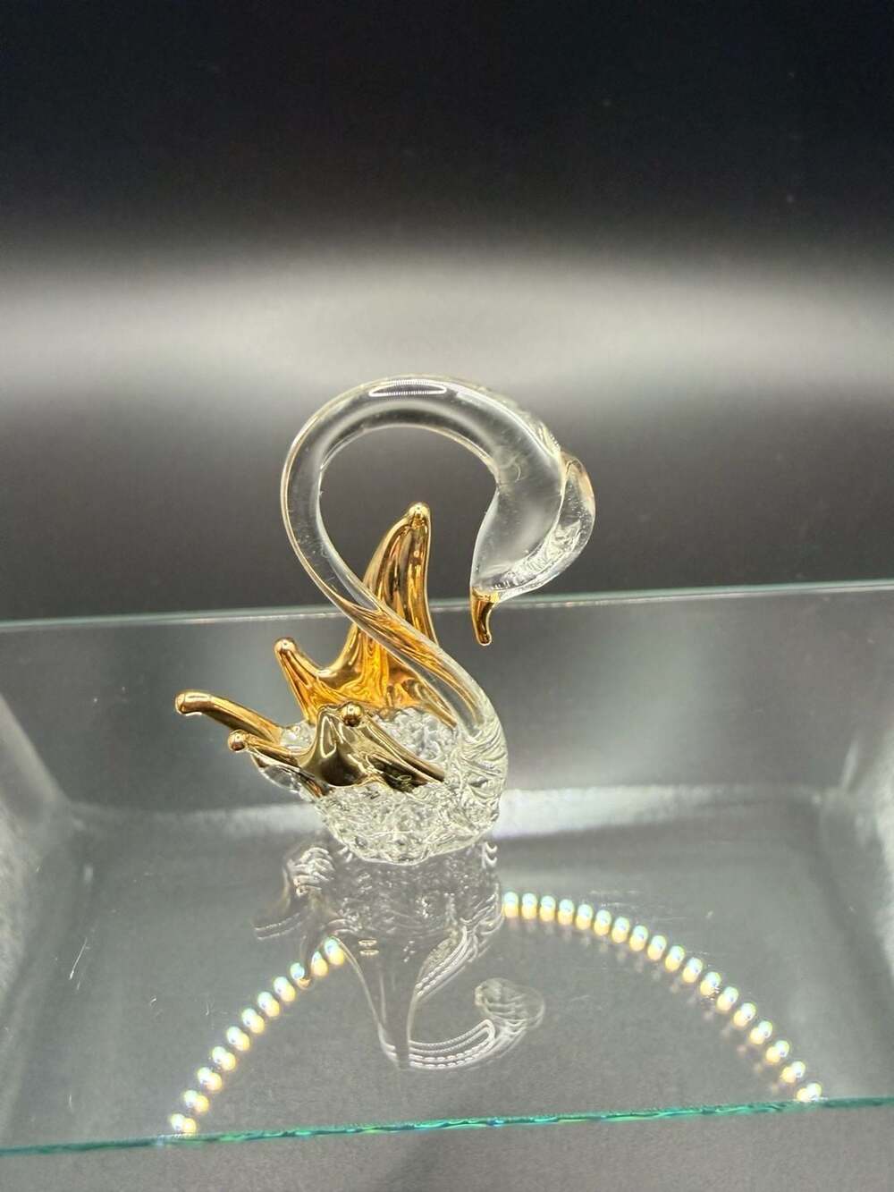 Murano Style Art Glass Swan Figurine with Gold Leaf Accents